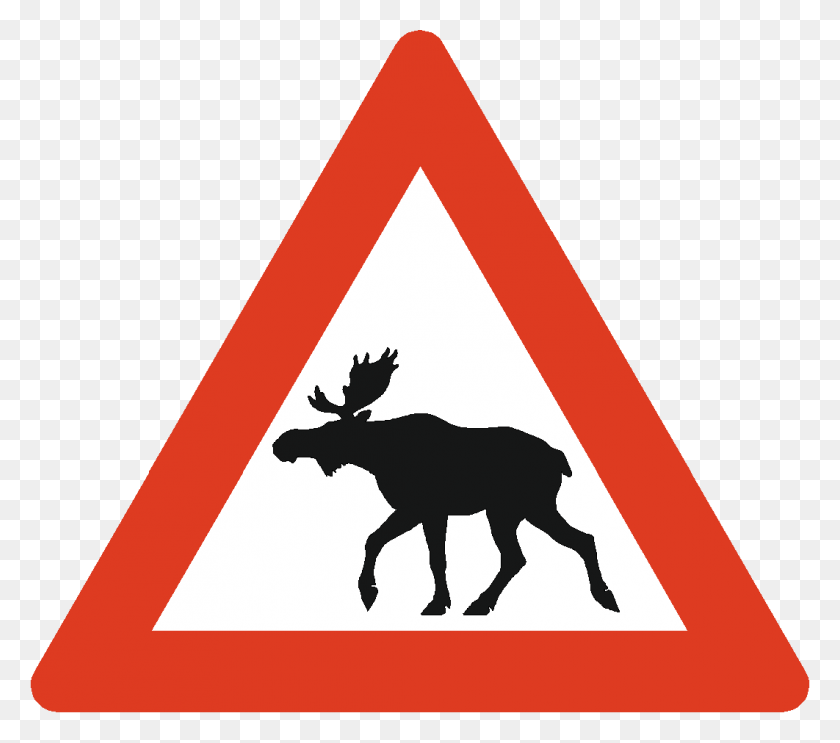 1062x930 Moose Right Hairpin Bend Sign, Symbol, Road Sign, Triangle HD PNG Download