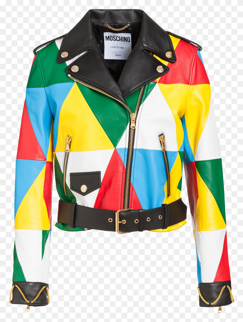 1628x2197 Moschino Multicolor Leather Jacket HD PNG Download