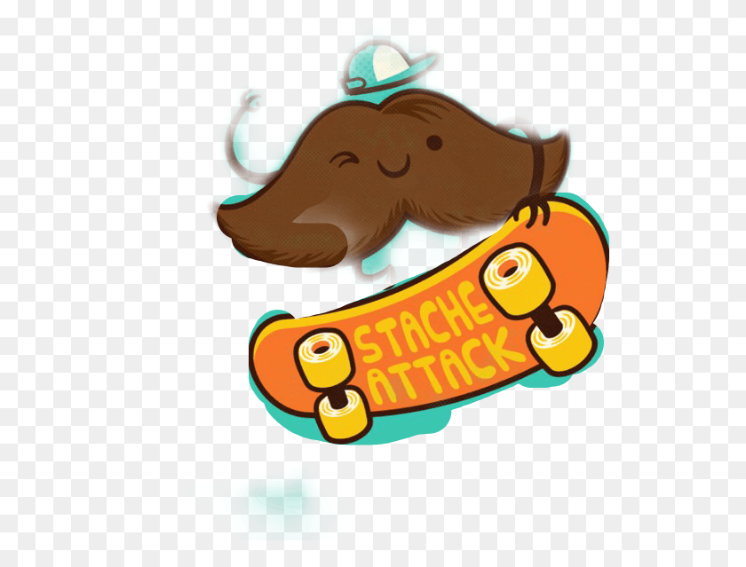 533x579 Mostacho Sticker Skateboarding Cartoon With Mustache, Food, Plant, Animal HD PNG Download