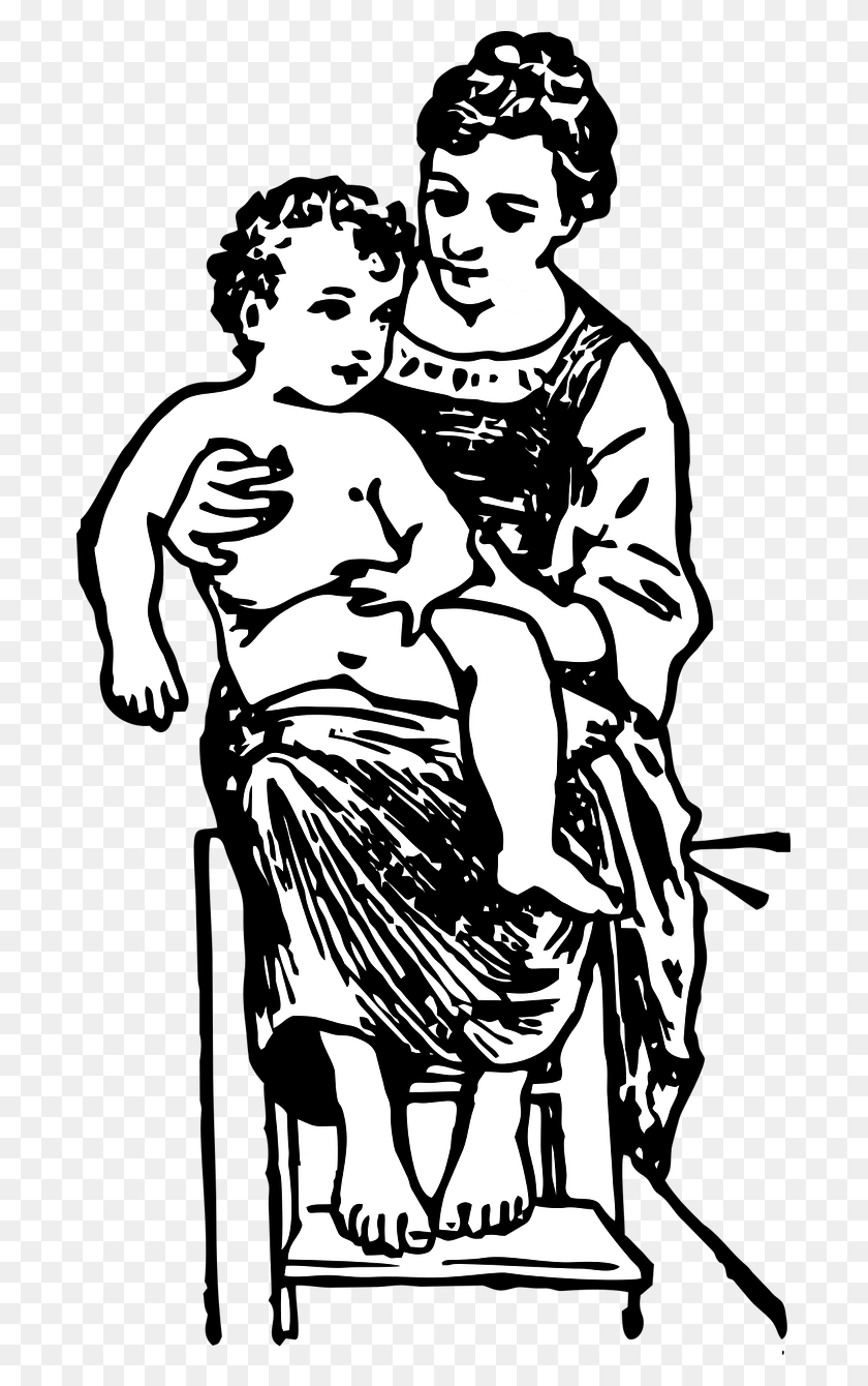 691x1280 Mother Mother And Child Child Ibu Dan Anak Clipart Black And White, Stencil, Person, Human HD PNG Download