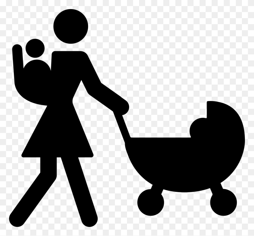980x906 Mother Walking With Baby On Her Back And Other On Stroller Mother With Child Icon, Person, Human HD PNG Download