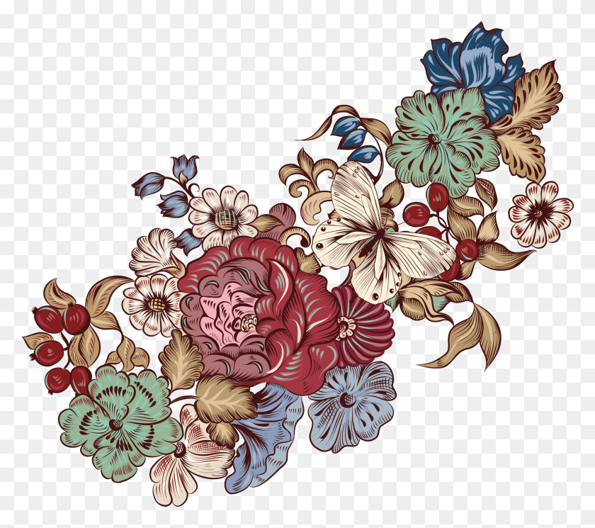 3185x2800 Motif Clip Art Vintage Decorative Flora Petal Vintage Japanese Flower, Graphics, Floral Design HD PNG Download