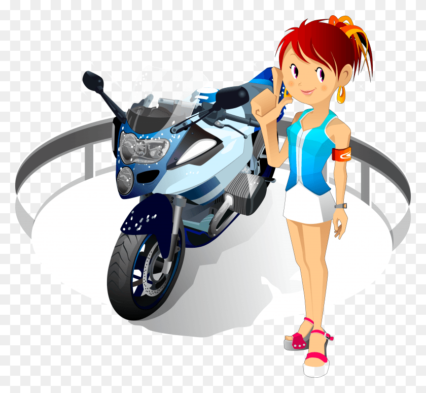 4005x3668 Motorcycle Harley Davidson Clip Art Cartoon Characters Girls, Person, Human, Transportation HD PNG Download