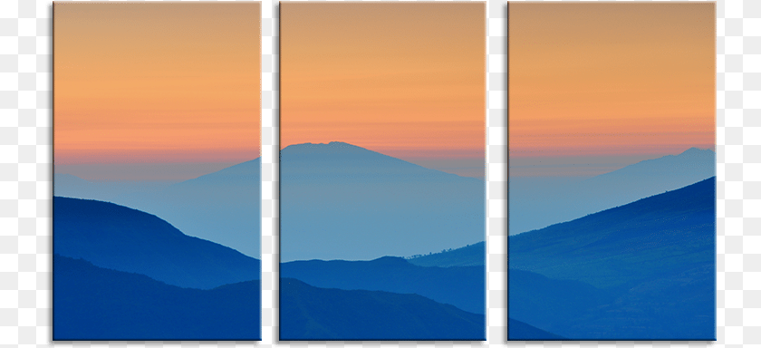 742x384 Mountain Silhouette Peach 3 Panel Canvas Wall Art Canvas, Collage, Nature, Outdoors, Sky Clipart PNG