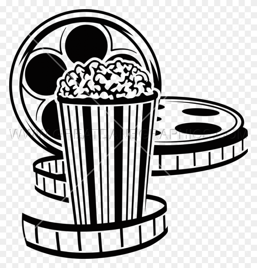 825x864 Movie Reel And Popcorn Movie And Popcorn Black And White, Leisure Activities, Symbol HD PNG Download