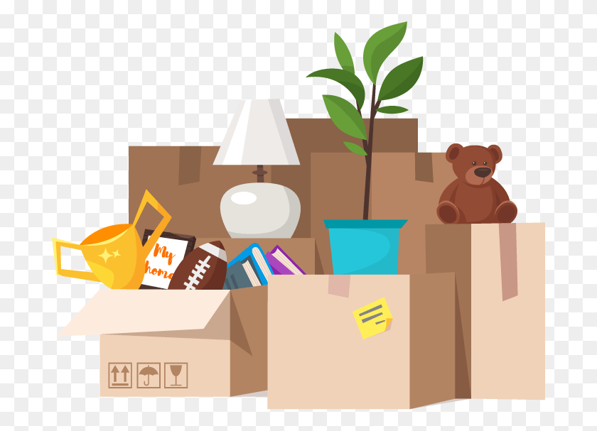 694x547 Moving Boxes Tips House Things In Cartoon, Lamp, Cardboard, Text HD PNG Download