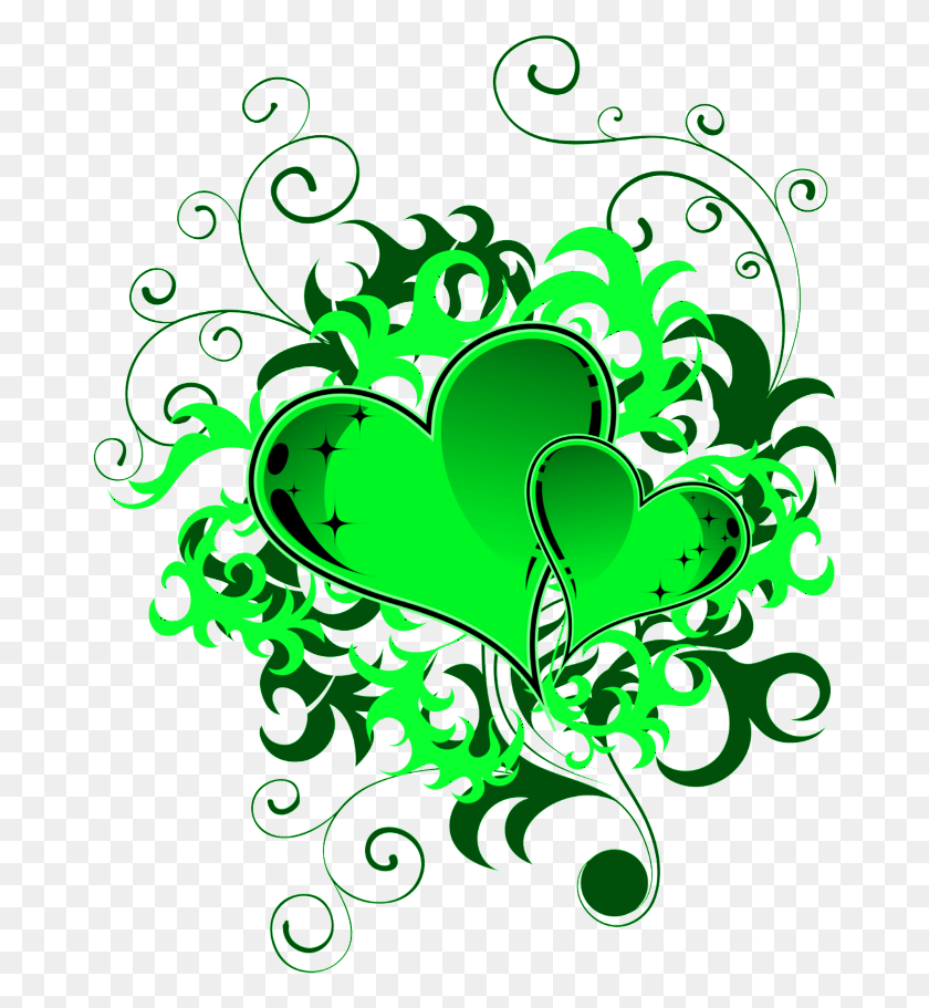 674x851 Mq Green Hearts Hearts Swirls Swirls Фон, Графика, Цветочный Дизайн Hd Png Скачать