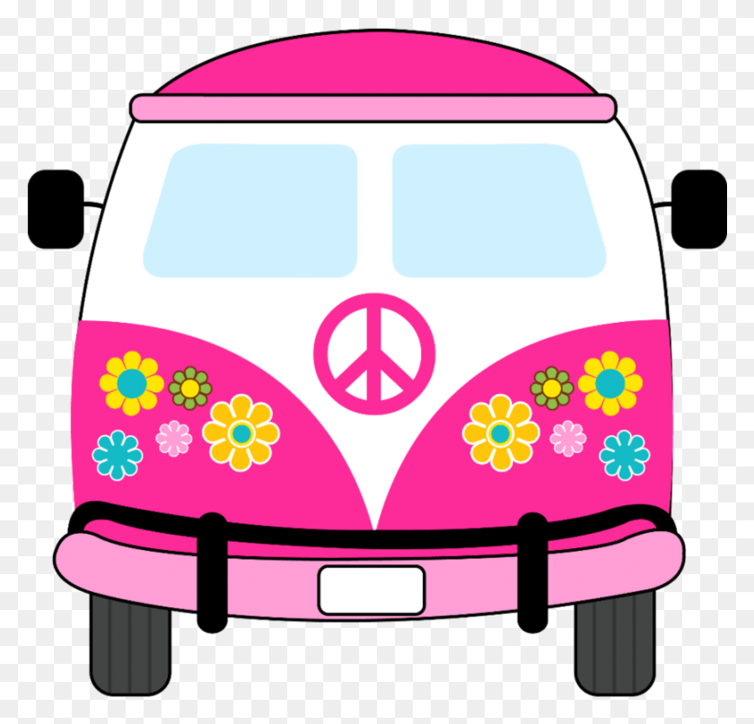 865x829 Descargar Png Mq Pink Car Peace Hippie Hippie Van Clip Art, Transporte, Vehículo, Caravana Hd Png