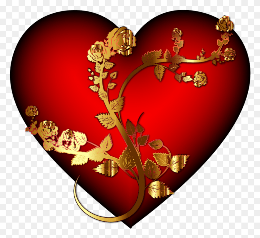 873x795 Mq Red Gold Heart Hearts Heart Rose, Графика, Цветочный Дизайн Hd Png Download