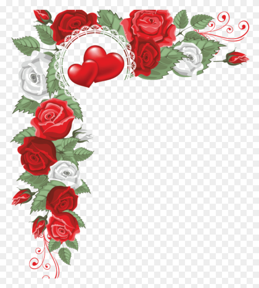 835x935 Mq Red Roses Hearts Love Heart Border Borders, Floral Design, Pattern, Graphics HD PNG Download