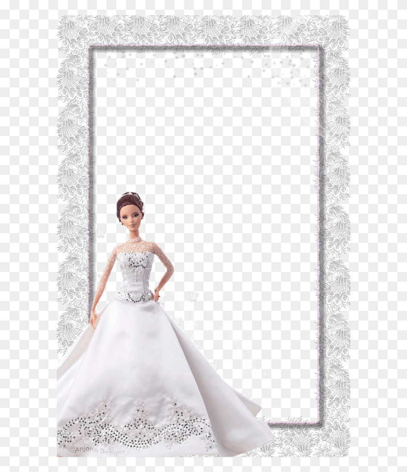 608x912 Mq Silver Barbie Frame Frames Border Borders Barbie Doll, Clothing, Apparel, Wedding Gown HD PNG Download