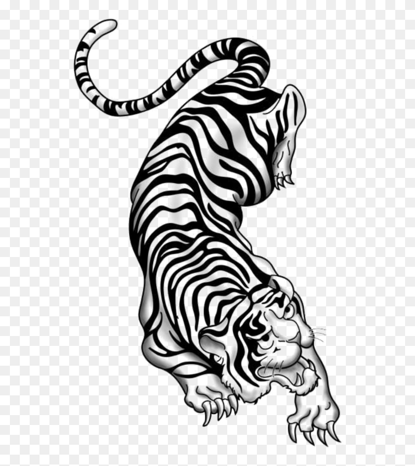 555x883 Mq Sticker Chinese Zodiac Tiger Tattoo Black And White, Animal, Mammal, Sea Life HD PNG Download