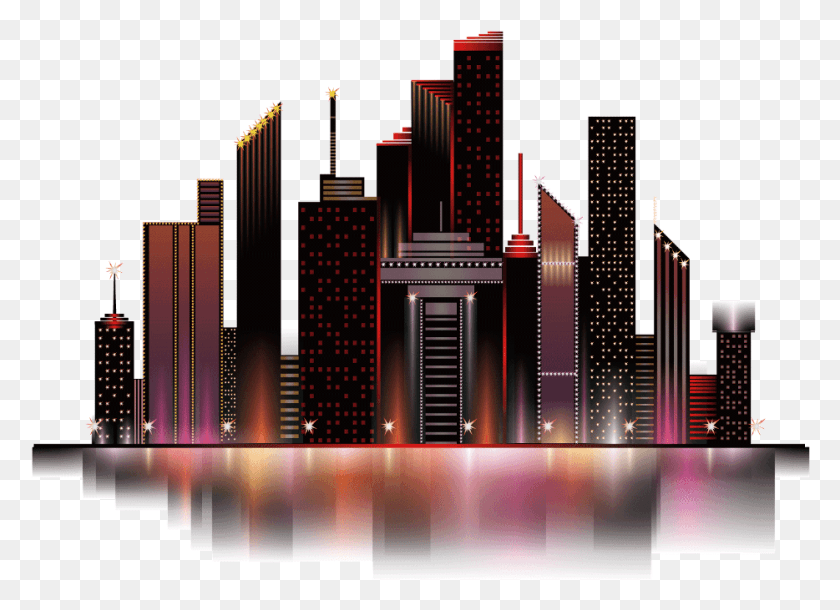 934x659 Mq Town City Silhouette Night Nightlife Nightsky Landsc Commercial Building, Urban, High Rise, Lighting HD PNG Download