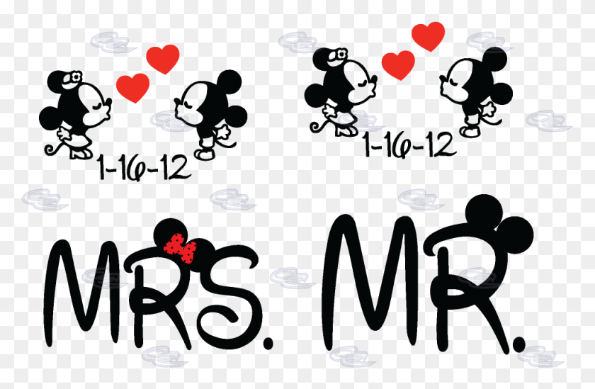 970x609 Mr Mrs Little Mickey Minnie Mouse Kiss With Wedding, Text, Flower, Plant HD PNG Download