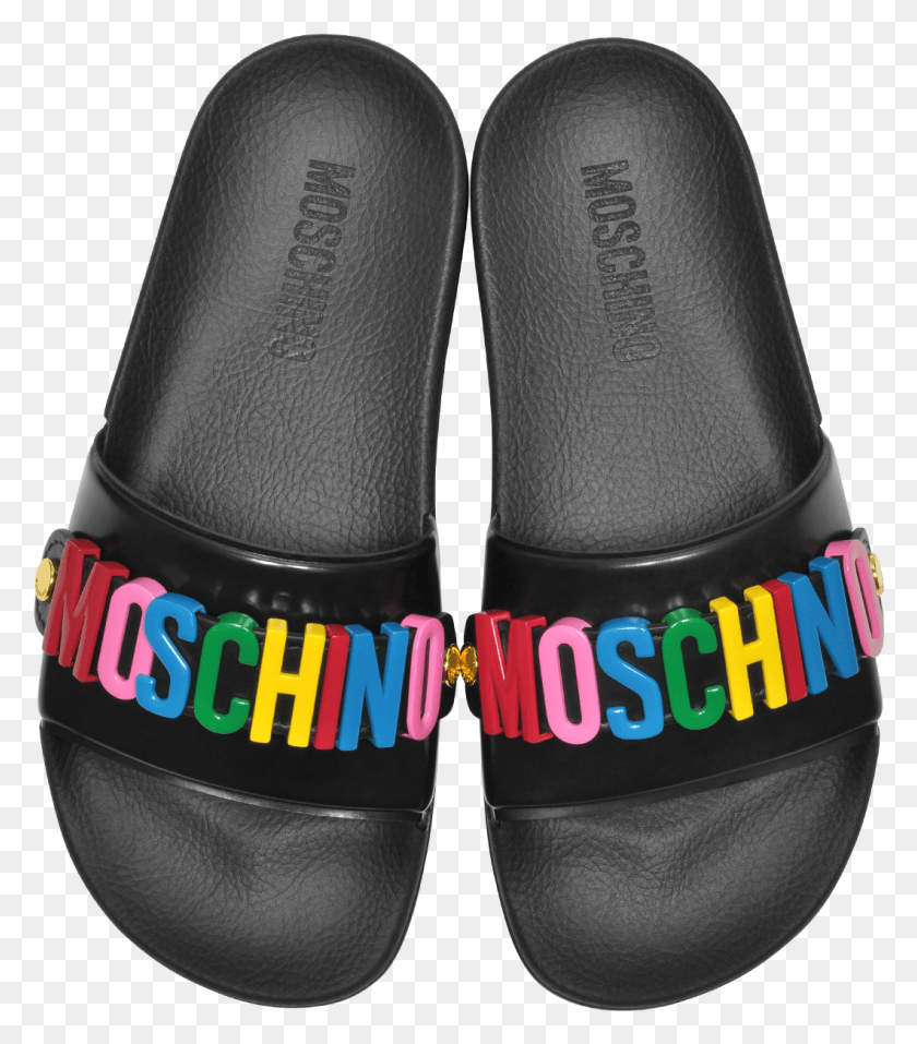1059x1219 Multicolor Logo Pool Sandals Multicolor Moschino Slides, Clothing, Apparel, Footwear Descargar Hd Png