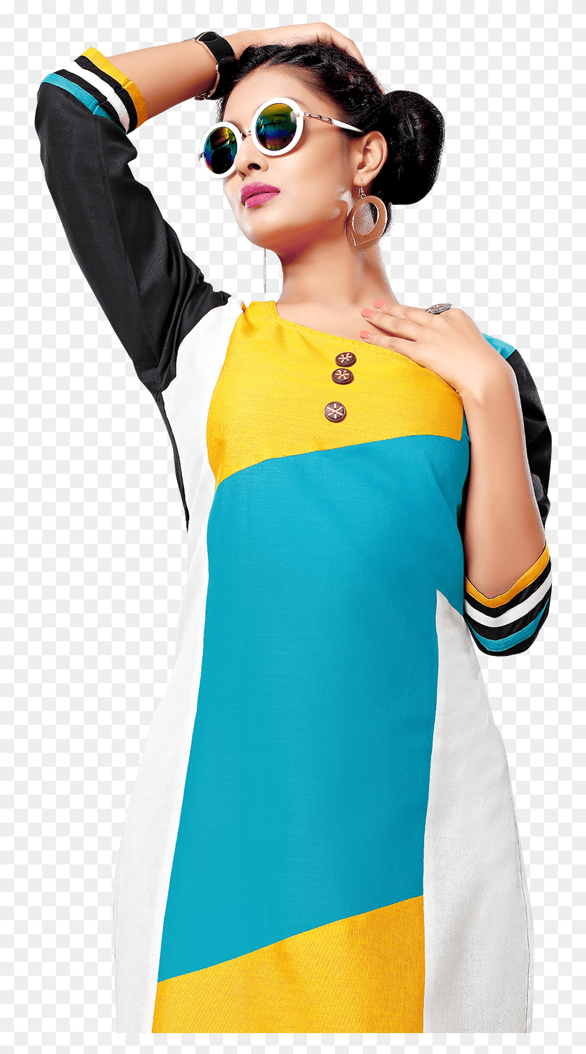 744x1452 Multicoloured Cotton Straight Kurti, Sleeve, Clothing, Apparel HD PNG Download