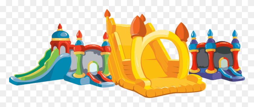 1024x388 Multiple Bounce House Vector Art Bounce House Vector, Inflatable, Birthday Cake, Cake HD PNG Download