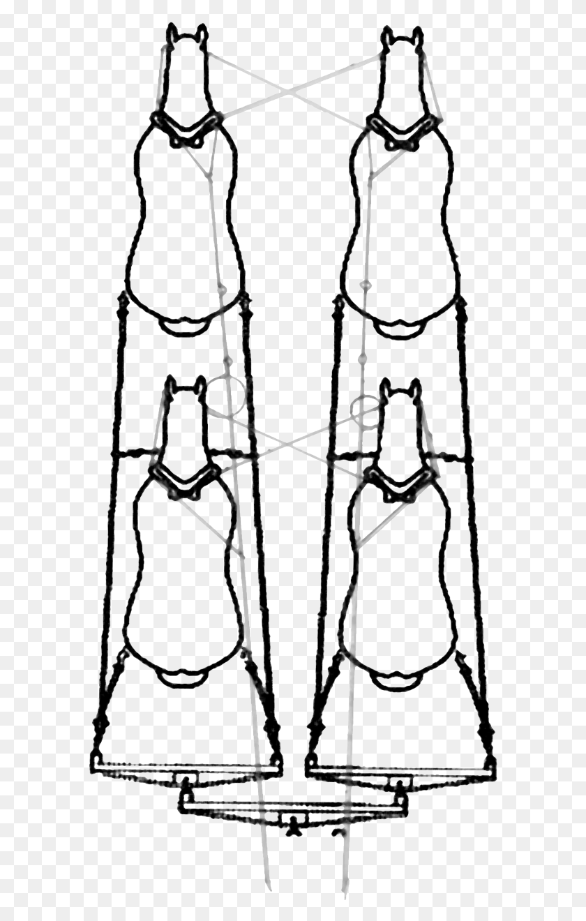 587x1260 Multiple Hitching With One Set Of Lines Line Art, Bow, Skeleton HD PNG Download