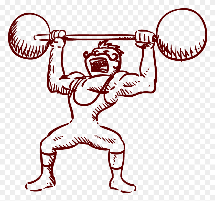 858x795 Muscle Clipart Weightlifting Cartoon Lifting Weights Drawing, Weapon, Weaponry, Leisure Activities HD PNG Download