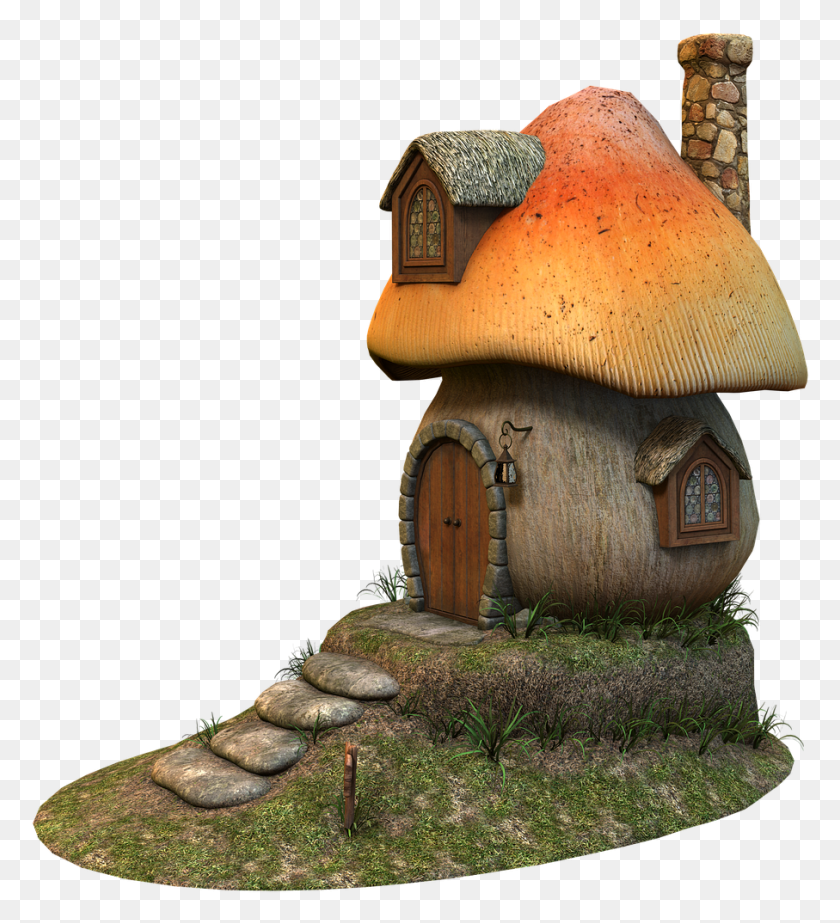 907x1004 Mushroom House Fairy Tales Cottage Mushroom House Mushroom House 3d, Plant, Fungus, Agaric HD PNG Download