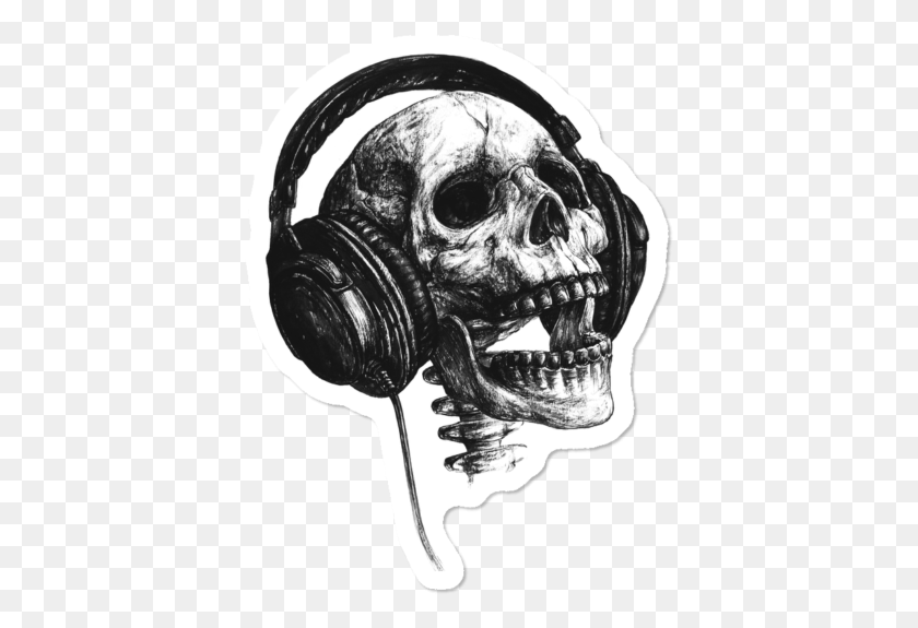 393x515 Music Forever Skull With Headphones, Electronics, Helmet, Clothing HD PNG Download