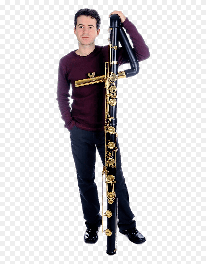 389x1014 Musician Holding Contrabass Flute Transparent Contrabass Flute, Person, Human, Oboe HD PNG Download