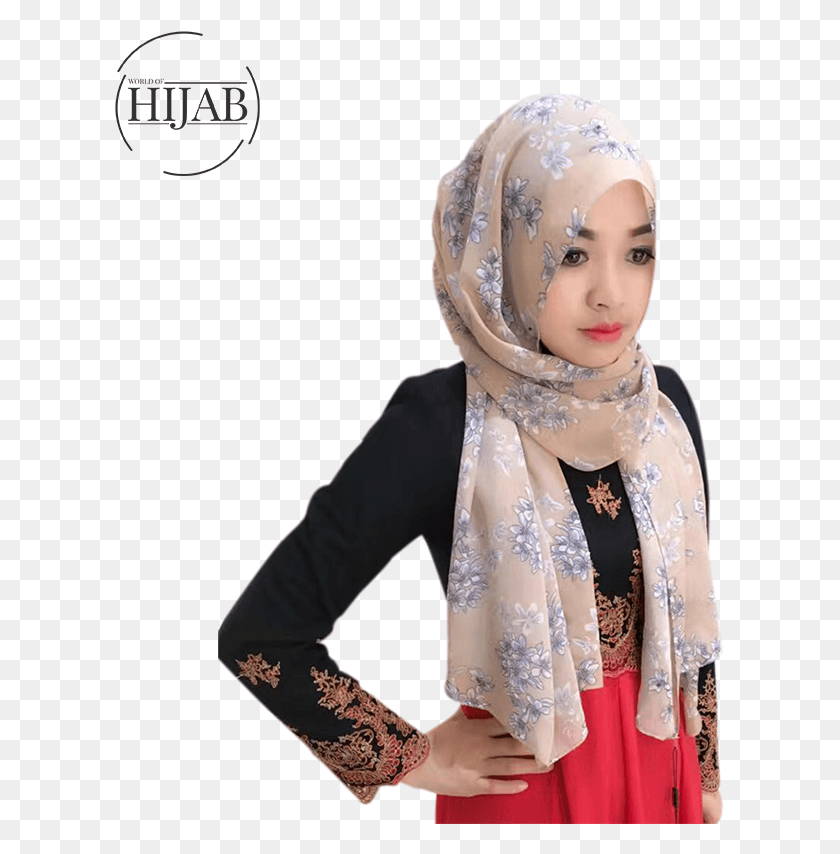 611x794 Muslim Summer Women Headband Scarf Printed Flower Chiffon Headscarf, Clothing, Apparel, Person HD PNG Download