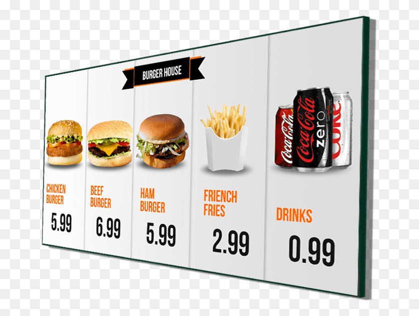 675x574 My Digital Menu Board, Burger, Food, Text HD PNG Download