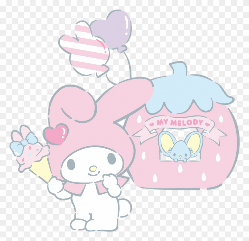 836x807 Mymelody Melody Mouse Icecream Pink Cute Balloon Strawb Cartoon, Piggy Bank, Birthday Cake, Cake HD PNG Download