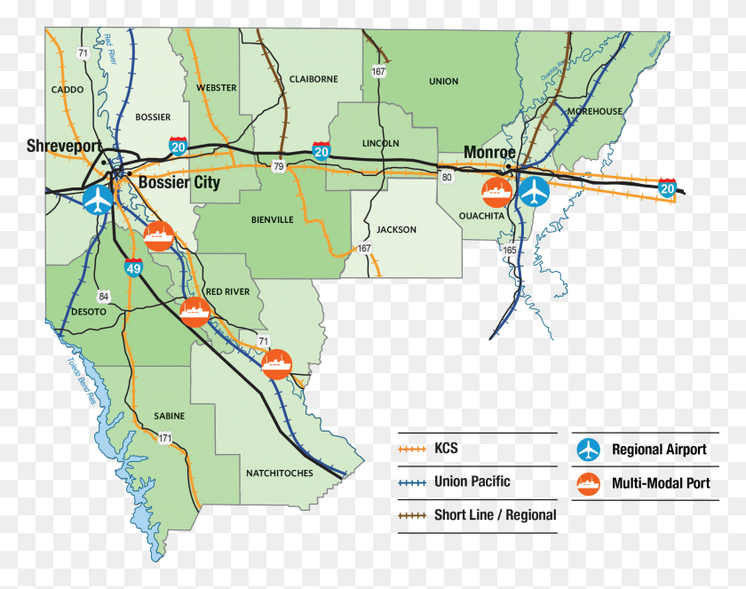 2165x1676 Карта Железных Дорог Региона N La Bossier City Railroads, Участок, Диаграмма, Атлас Hd Png Скачать