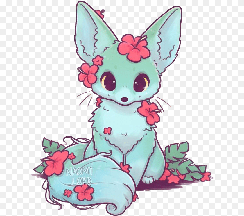634x743 Naomilord Fox Fennecfox Green Floral Flowers Cute Fox Drawing Ideas, Baby, Person, Book, Publication PNG