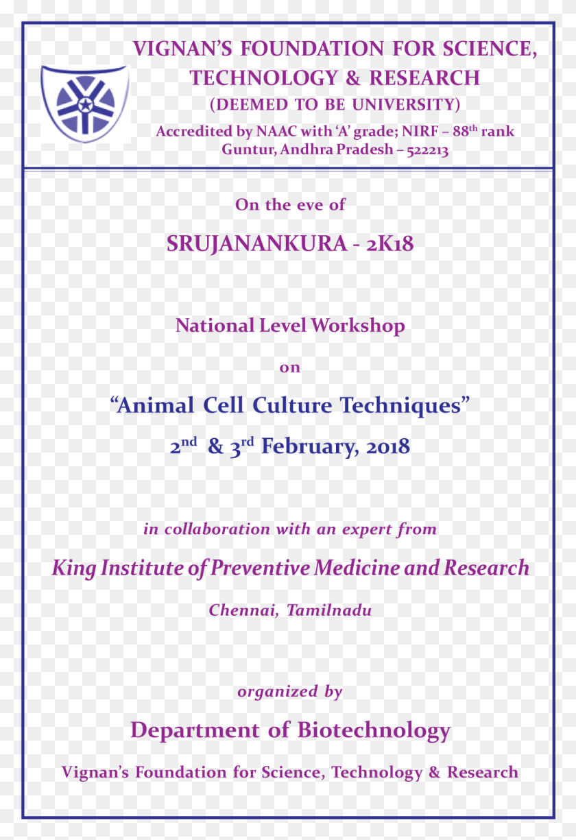 992x1482 National Level Workshop On Animal Cell Culture Techniques Vignan University, Text, Advertisement, Poster HD PNG Download