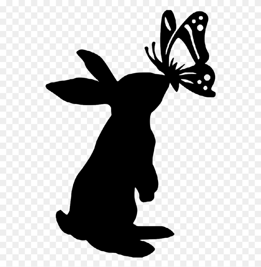550x801 Силуэт Кролика С Бабочкой, Млекопитающее, Животное Png Скачать