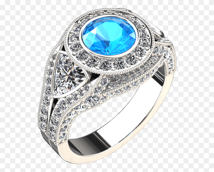 547x614 Natural Blue Topaz And Diamond Three Stone Ring Style Pre Engagement Ring, Accessories, Accessory, Jewelry HD PNG Download