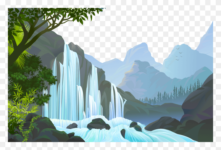 2954x1937 Nature Waterfalls Transprent Free Jungle Waterfall Illustration, Outdoors, Water, Ice HD PNG Download