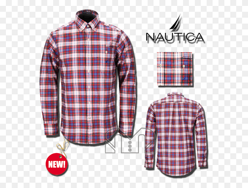 577x578 Nautica Buttondown Checkered Red Amp Blue Long Sleeves Plaid, Shirt, Clothing, Apparel HD PNG Download