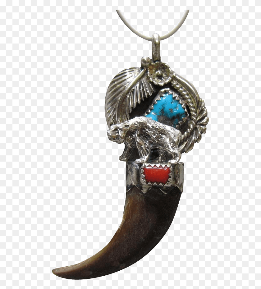 507x870 Navajo Sterling Turquoise Coral Amp Bear Claw Pendant, Gemstone, Jewelry, Accessories Descargar Hd Png