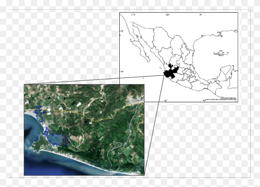 850x595 Navidad Bay Mexico And Surrounding Basin Of Barra Map Of Mexico, Land, Outdoors, Nature HD PNG Download