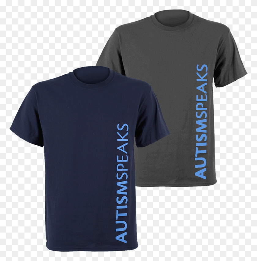 943x959 Navy And Charcoal Tees With Autism Speaks Logo Running Vertical Logo On Shirt, Clothing, Apparel, T-shirt HD PNG Download