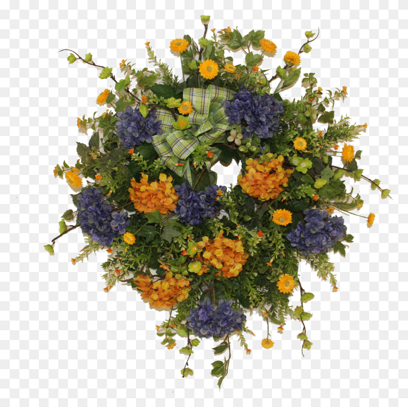 1026x1024 Navy And Gold Hydrangeas Orangeyellow Strawflowers Bouquet, Ornament, Pattern HD PNG Download