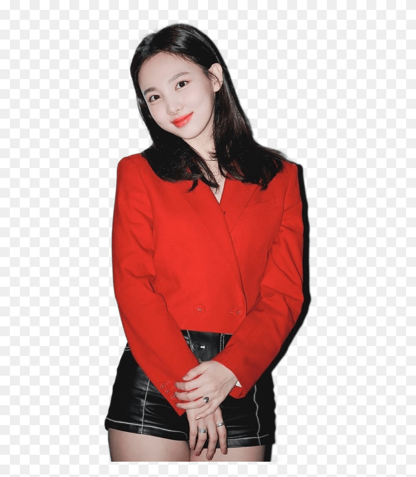 455x905 Nayeon Twice Kpop Cute Red Black Smile Shadow Nayeon, Clothing, Female, Person HD PNG Download