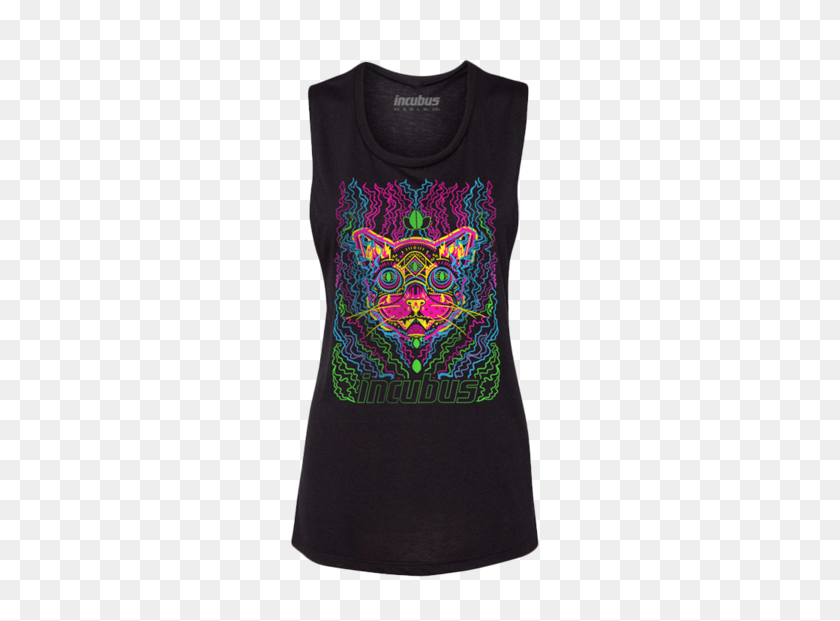 297x561 Neon Cat Women39s Black Muscle Tee Active Tank, Clothing, Apparel, Tank Top HD PNG Download