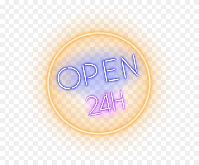 640x640 Neon Open 24 Hours Sign Circle, Logo, Symbol, Trademark Descargar Hd Png