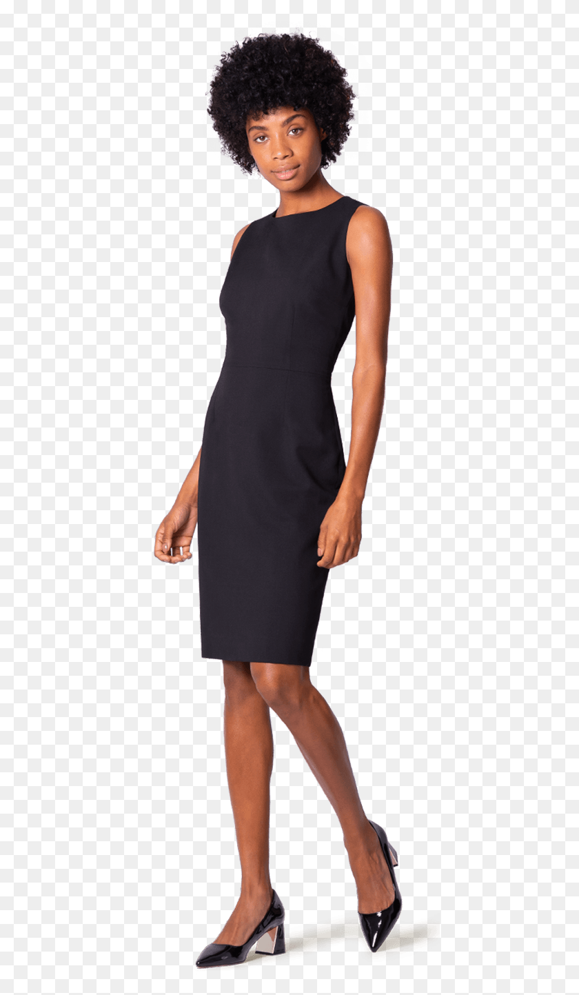 436x1383 New Black Sleeveless Sheath Round Neck Knee Length Sheath Dress, Clothing, Apparel, Person HD PNG Download