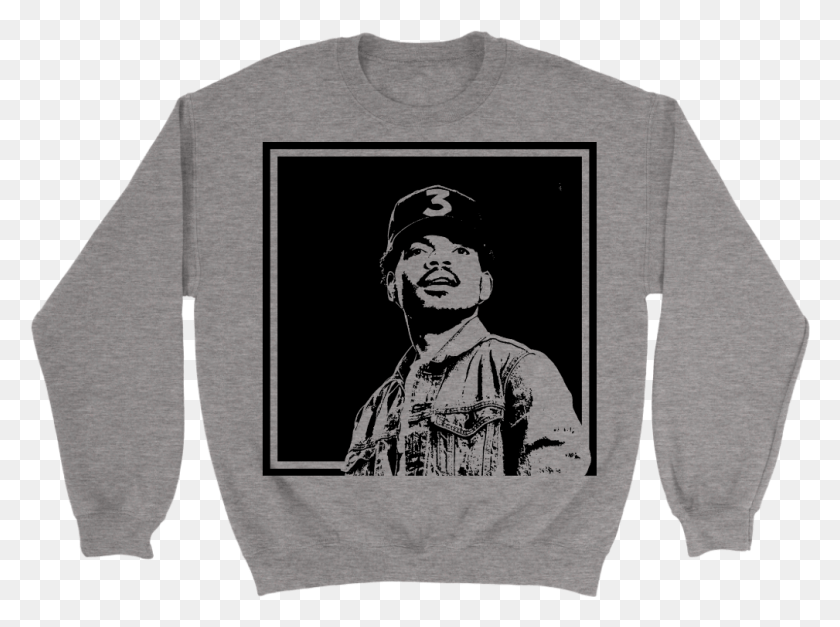1009x734 New Hip Hop Graphic Crewneck Featuring Chance The Rapper Crew Neck, Clothing, Apparel, Sleeve Descargar Hd Png