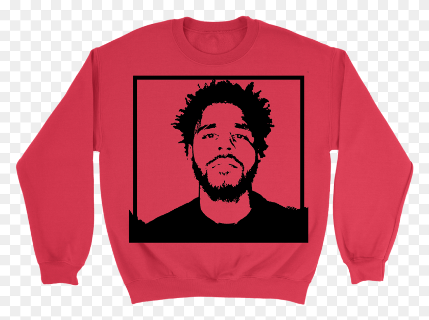 1009x734 New Hip Hop Graphic Crewneck Featuring Icon J Cole J Cole Headshot Black And White, Clothing, Apparel, Sweatshirt HD PNG Download