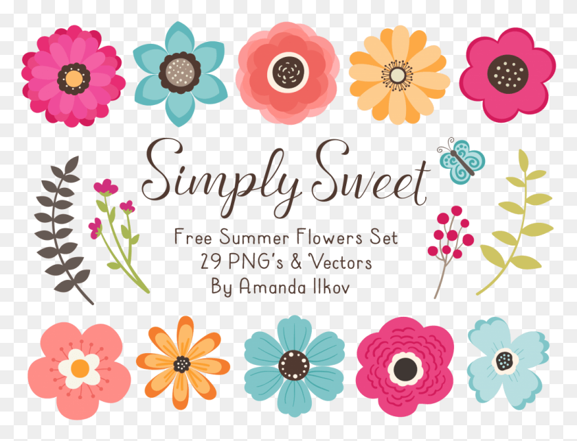 1058x791 New Summer Freebie Simple Flower Clip Art, Floral Design, Pattern, Graphics HD PNG Download