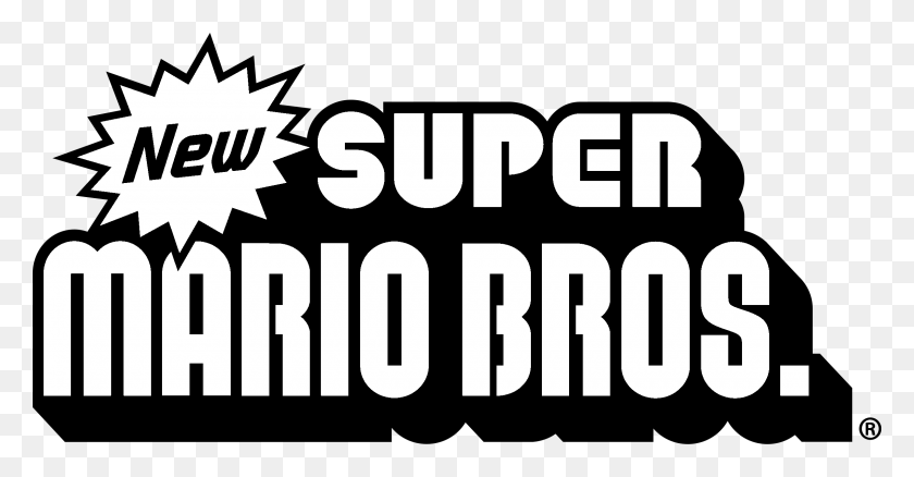 2400x1164 New Super Mario Bros Logo Black And White New Super Mario Bros, Text, Label, Word HD PNG Download