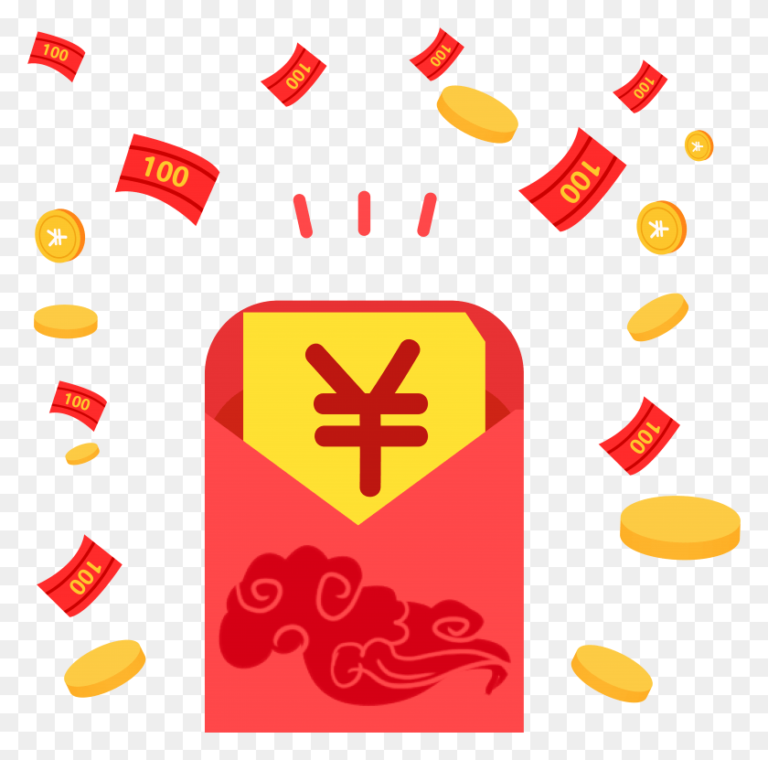 6654x6581 New Year Red Envelope Decoration Floating And Vector, Confetti, Paper, Food HD PNG Download