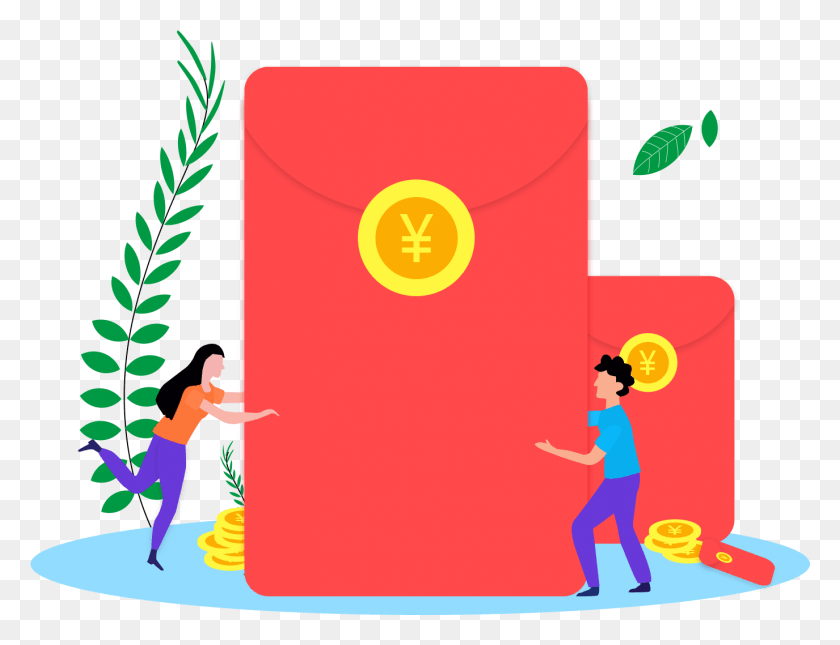1375x1033 New Year Red Envelope Flat Illustration And Psd Red Envelope, Person, Human, Graphics Descargar Hd Png